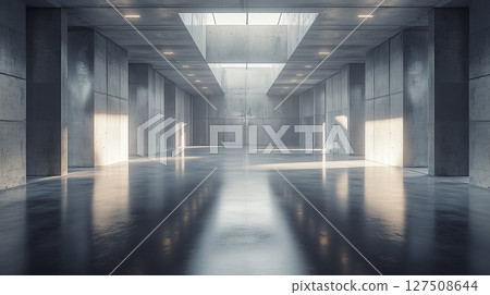Grey architecture empty concrete floor modern structure perspective Grey architecture empty concrete floor modern structure perspective 127508644