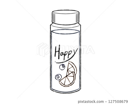 Cute My Bottle (Happy) Watercolor style line drawing 127508679