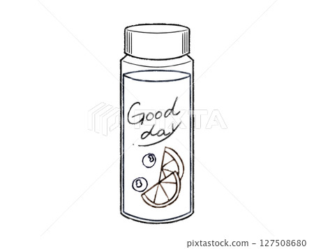 Cute My Bottle (Goodday) Watercolor Line Drawing 127508680