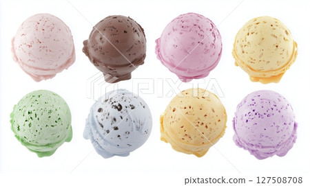 Assorted ice cream scoop colorful fruity flavor pattern 127508708