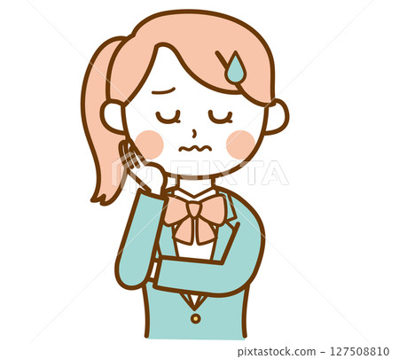 Illustration material of a student girl in a blazer uniform with a troubled face 127508810