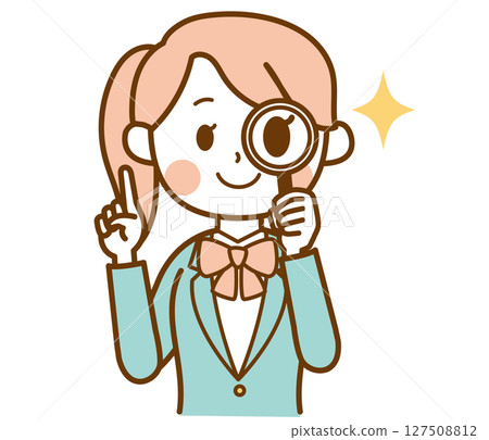 一名身穿西裝制服的女學生用放大鏡檢查點的插圖素材 一名身穿西裝制服的女學生用放大鏡檢查點的插圖素材 127508812