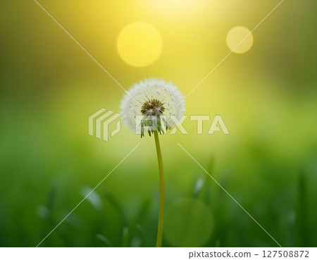Dandelion seed head in sunset 127508872