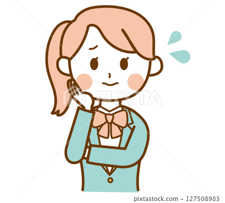 一名身穿西裝制服、滿臉憂慮和煩惱的女學生的插圖素材 127508983