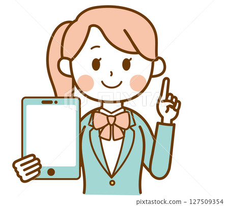Illustration material of a student girl in a blazer uniform holding a tablet Illustration material of a student girl in a blazer uniform holding a tablet 127509354