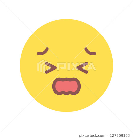 Yellow emoticon with a painful face - Icon image of negative emotions such as trouble, pain, hotness, and suffering 127509363