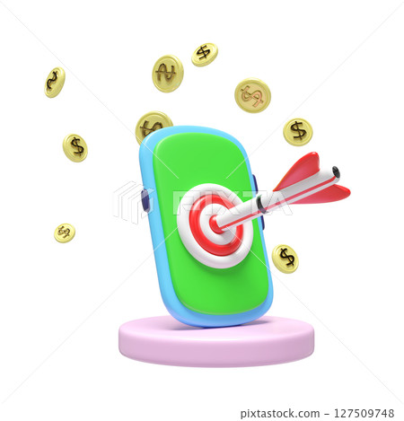 3d smartphone with target, dart, podium icon isolated. business accuracy target, Investment ,finance, success concept, 3d render illustration, cartoon style 127509748