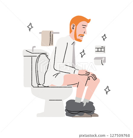 Man sitting in a clean toilet 127509768