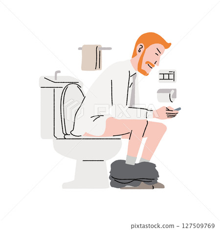 Man using smartphone in toilet 127509769