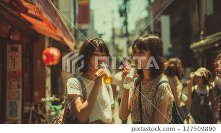 Woman drinking beer in summer 127509890