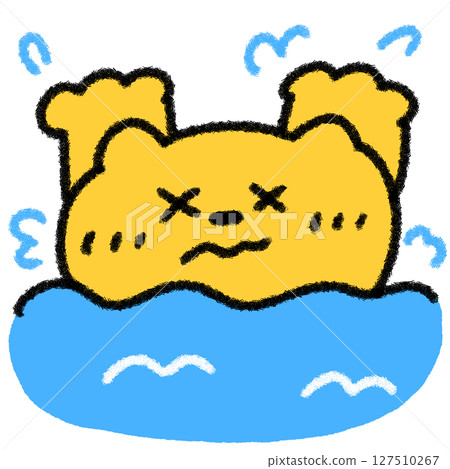 A hand-drawn illustration of a cute cat panicking after falling into water (for summer and children) 127510267