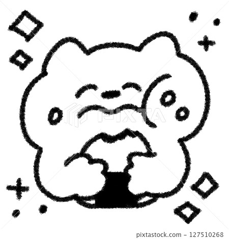 Hand-drawn illustration of a cute cat munching on rice ball (monochrome) 127510268