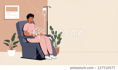 illustration of chemo patient receiving medical treatment in modern clinic. 127510577