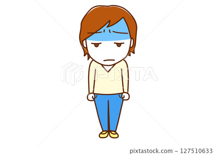 （全身正面）一名白人男子臉色蒼白，一臉陰沉 127510633