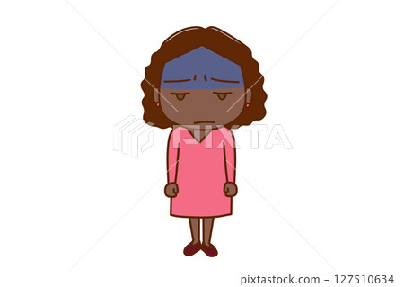 (全身正面)一位臉色蒼白、表情陰沉的非裔美國女性 (全身正面)一位臉色蒼白、表情陰沉的非裔美國女性 127510634