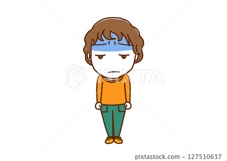 (Full-body front) A white boy with a pale face and a sulky look (Full-body front) A white boy with a pale face and a sulky look 127510637