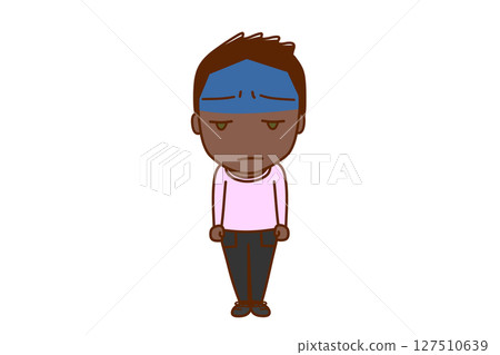 (Full-body front) A pale-faced, sulky African-American boy (Full-body front) A pale-faced, sulky African-American boy 127510639
