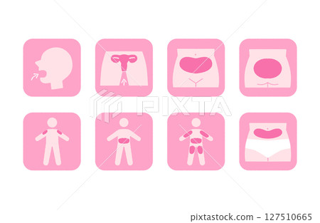顯示藥物、服藥和身體部位的圖示集 127510665
