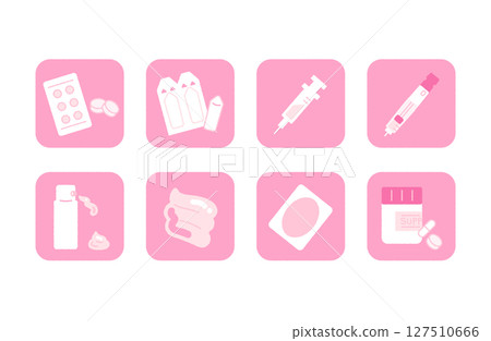 Infertility treatment medication icon set (vaginal tablets, injections, hormone tapes, etc.) Infertility treatment medication icon set (vaginal tablets, injections, hormone tapes, etc.) 127510666