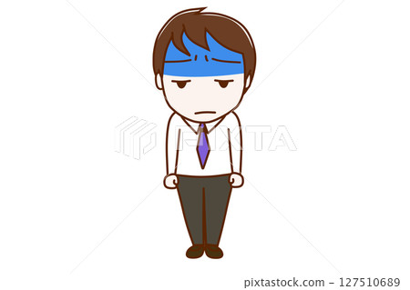 (Full-body front) A man with a pale face and in a bad mood 127510689