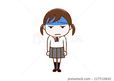 （全身正面）臉色蒼白、心情不好的女學生 127510692