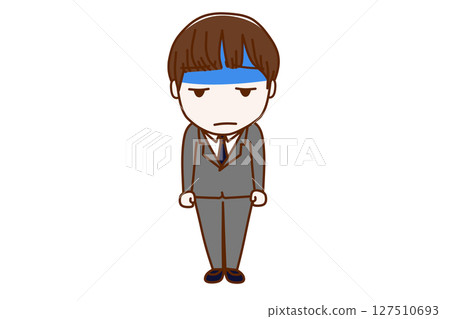 (Full-body front) A male student with a pale face and in a bad mood (Full-body front) A male student with a pale face and in a bad mood 127510693