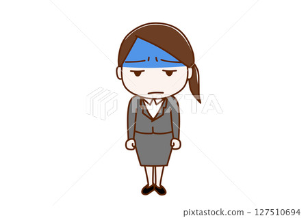 (Full-body front) A woman in a suit with a pale face and a sulky look (Full-body front) A woman in a suit with a pale face and a sulky look 127510694