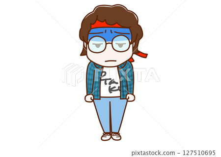 (全身正面)臉色蒼白、悶悶不樂的戴眼鏡宅男 (全身正面)臉色蒼白、悶悶不樂的戴眼鏡宅男 127510695