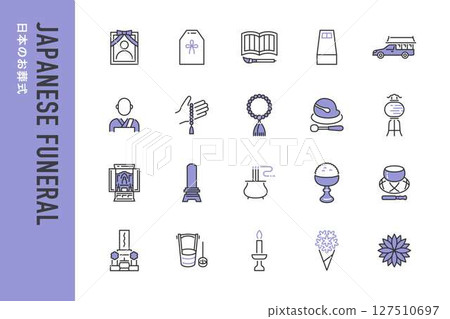 Set of 20 Japanese funeral line icons 127510697