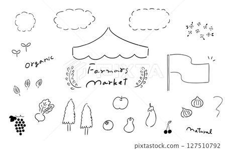 Farmers Market_Hand-drawn Illustration Set | Line Drawing Farmers Market_Hand-drawn Illustration Set | Line Drawing 127510792
