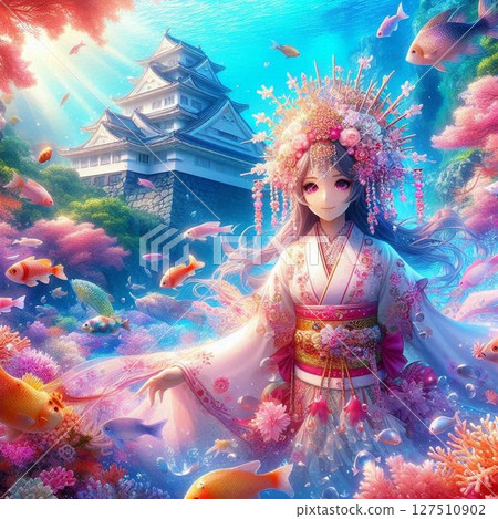 Princess Otohime of Ryugu-jo Palace dancing in the blue sea④ 127510902