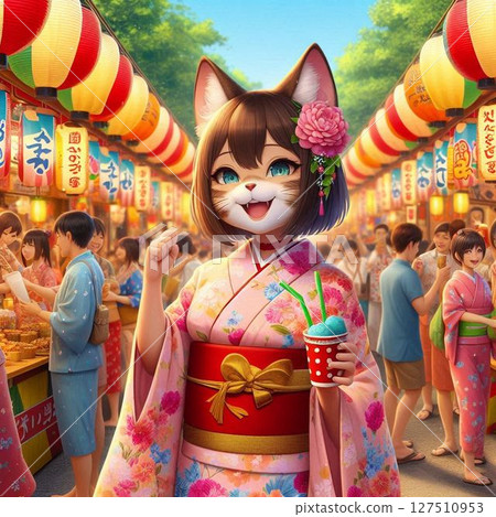 Summer festival and Catwoman in yukata② Summer festival and Catwoman in yukata② 127510953