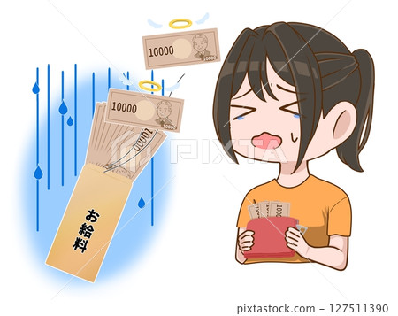 A woman sad about her reduced salary 127511390