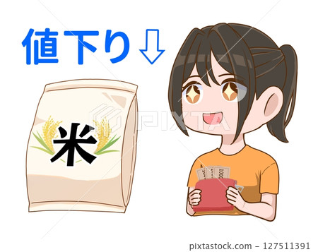 A woman is happy about the drop in rice prices 127511391