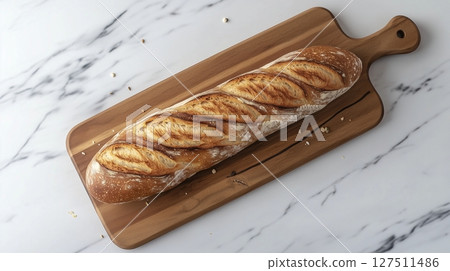 Gluten free sourdough baguette healthy snack food on wooden board 127511486
