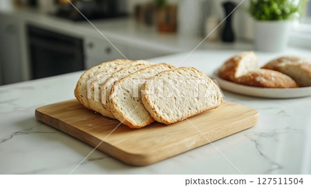 Gluten free crackers crunchy crispy flat snack for teatime on wooden board 127511504