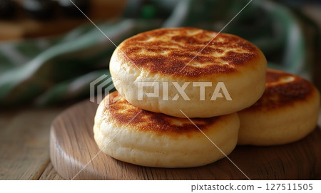 English muffin gluten free flour ingredient on wooden board healthy lifestyle 127511505
