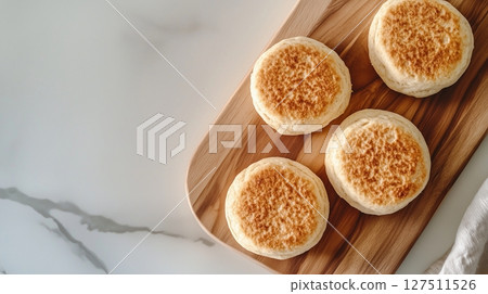 English muffin gluten free flour ingredient on wooden board healthy lifestyle 127511526