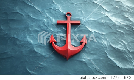 Flat lay anchor metal ship equipment in travel water transportation Flat lay anchor metal ship equipment in travel water transportation 127511670