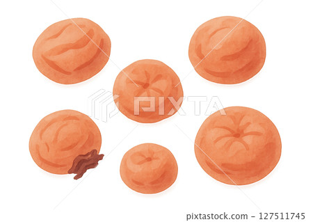 醃李子的水彩插圖、各種李子的套裝、日本食品配料 醃李子的水彩插圖、各種李子的套裝、日本食品配料 127511745