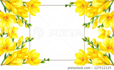 Yellow floral frame with a vibrant daisy and leaf pattern, perfect for a spring or summer border design 127512125