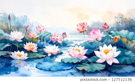 Beautiful pink and purple crocus flowers blossom in clear blue water, a vibrant decoration of spring nature Beautiful pink and purple crocus flowers blossom in clear blue water, a vibrant decoration of spring nature 127512136