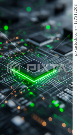 Modern semiconductor microchip on electronic board 127512208