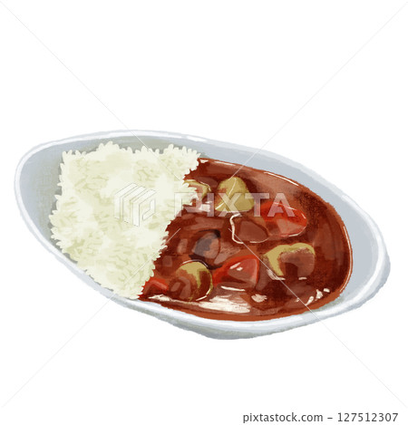Curry and rice painted in watercolor 127512307