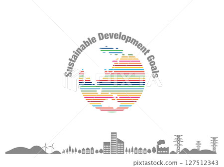 受永續發展目標啟發的17色地球標誌和城市景觀背景材料 127512343