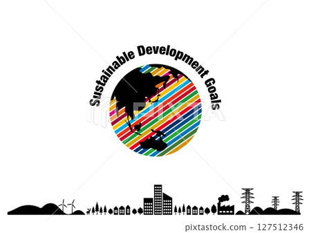 Background material of 17-color earth logo and cityscape inspired by SDGs 127512346