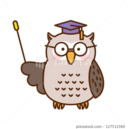 戴著博士帽的貓頭鷹老師的可愛插圖 127512360