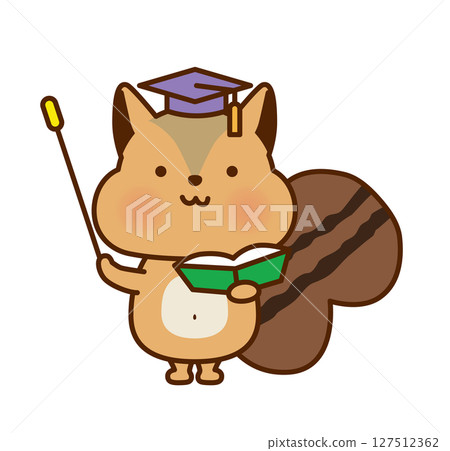 Cute illustration of a squirrel teacher wearing a doctoral hat 127512362