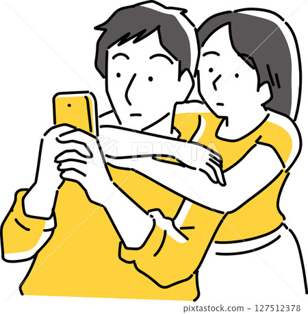 Men and women looking at smartphone screens while flirting Men and women looking at smartphone screens while flirting 127512378