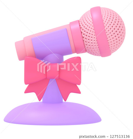 Pink microphone and microphone stand with ribbon Pink microphone and microphone stand with ribbon 127513136